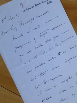 Autograph Letter Signed, to "Dear Lady Randolph Churchill.". Gilbert Parker.