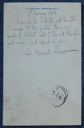 Item #14491 Autograph Post Card Signed, to "Wm. Earl Hodgson Jr." G. Bernard Shaw