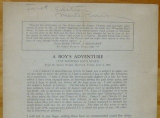 Item #14784 A BOY'S ADVENTURE [The Whipping Boy's Story]. Mark Twain