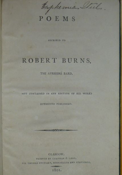 Item #15072 POEMS ASCRIBED TO ROBERT BURNS, The Ayrshire Bard. Robert Burns.