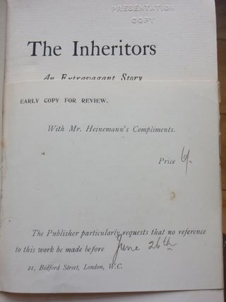 Item #15291 THE INHERITORS. An Extravagant Story. Joseph Conrad, Ford M. Hueffer
