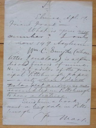 Autograph Letter Signed ("Mark") to "Friend Frank [Bliss]".