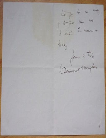 Item #15918 Autograph Letter Signed, to "Dear Mr. Metcalf.". W. Somerset Maugham.