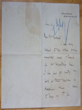 Autograph Letter Signed, to "Dear Mr. Metcalf."